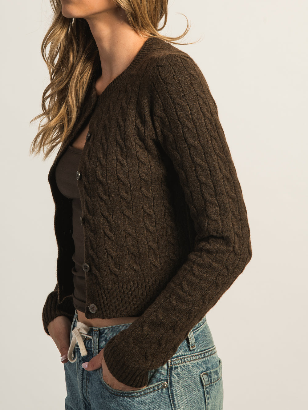 HARLOW COLLINS KNIT CARDIGAN - CHOCOLATE