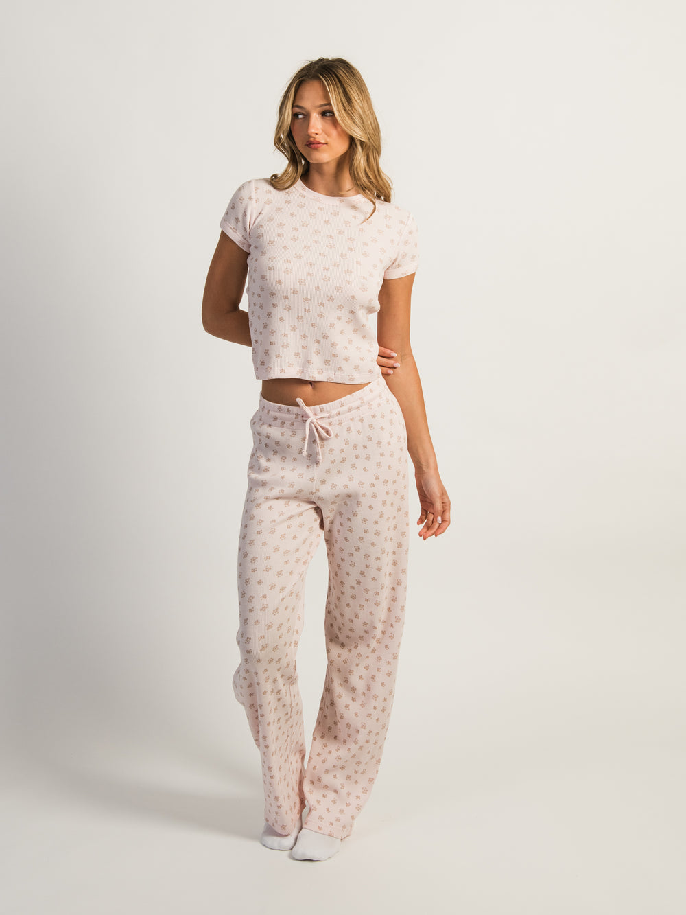 HARLOW ALLIE WAFFLE TEDDY TEE - BABY PINK