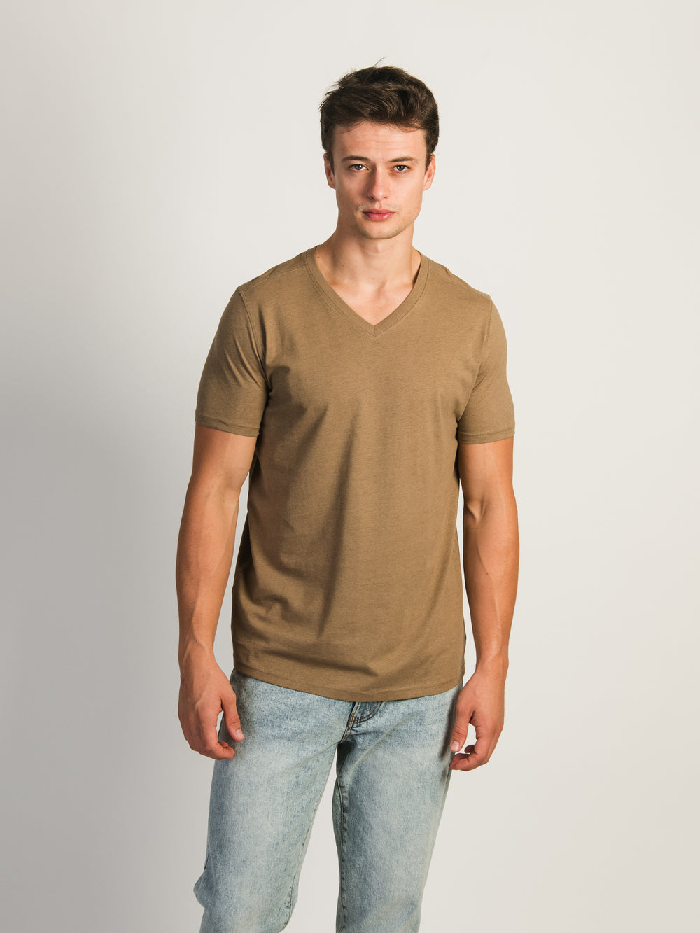 VICTOR V-NECK TEE- HEATEHR BEIGE