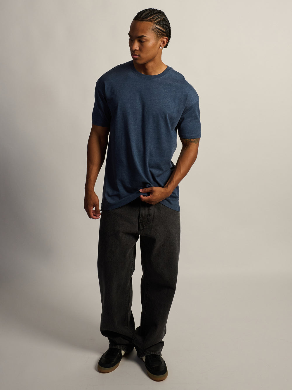 LONG FIT TEE - HEATHER NAVY