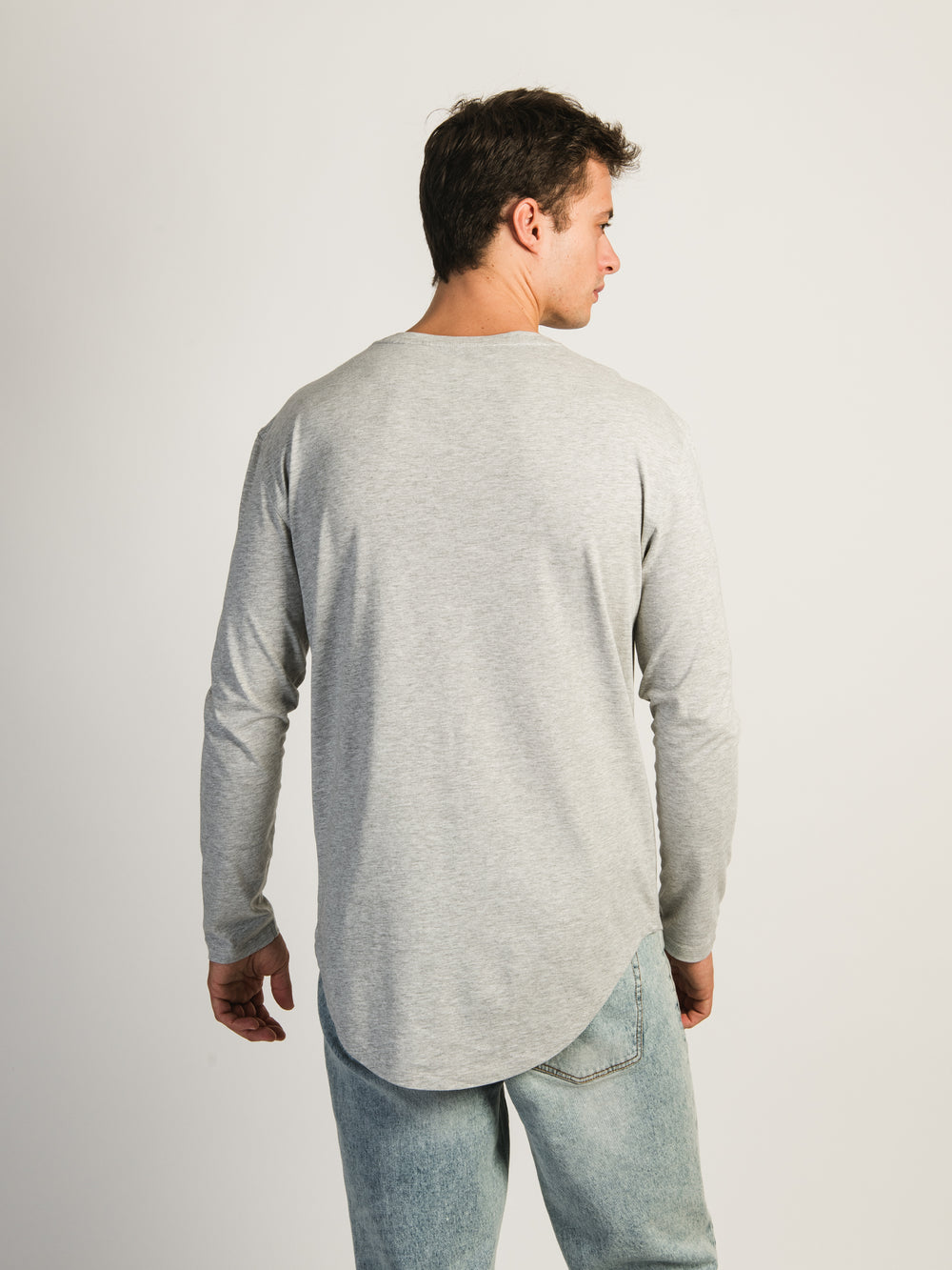 LONG SLEEVE LONGLINE TEE - HEATHER GREY