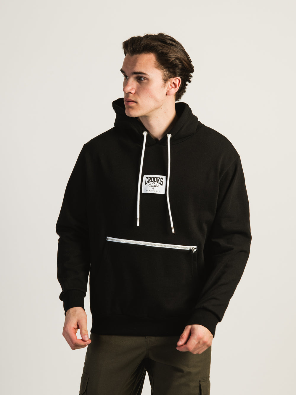 CROOKS & CASTLES BASIC POCKET ZIP PULLOVER HOODIE