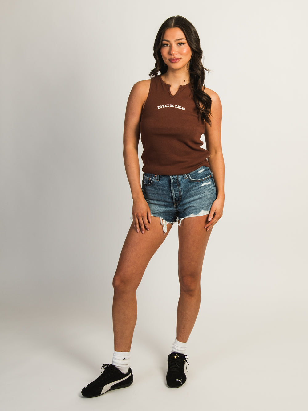 DICKIES V-NECK TANK TOP - CAPPUCCINO