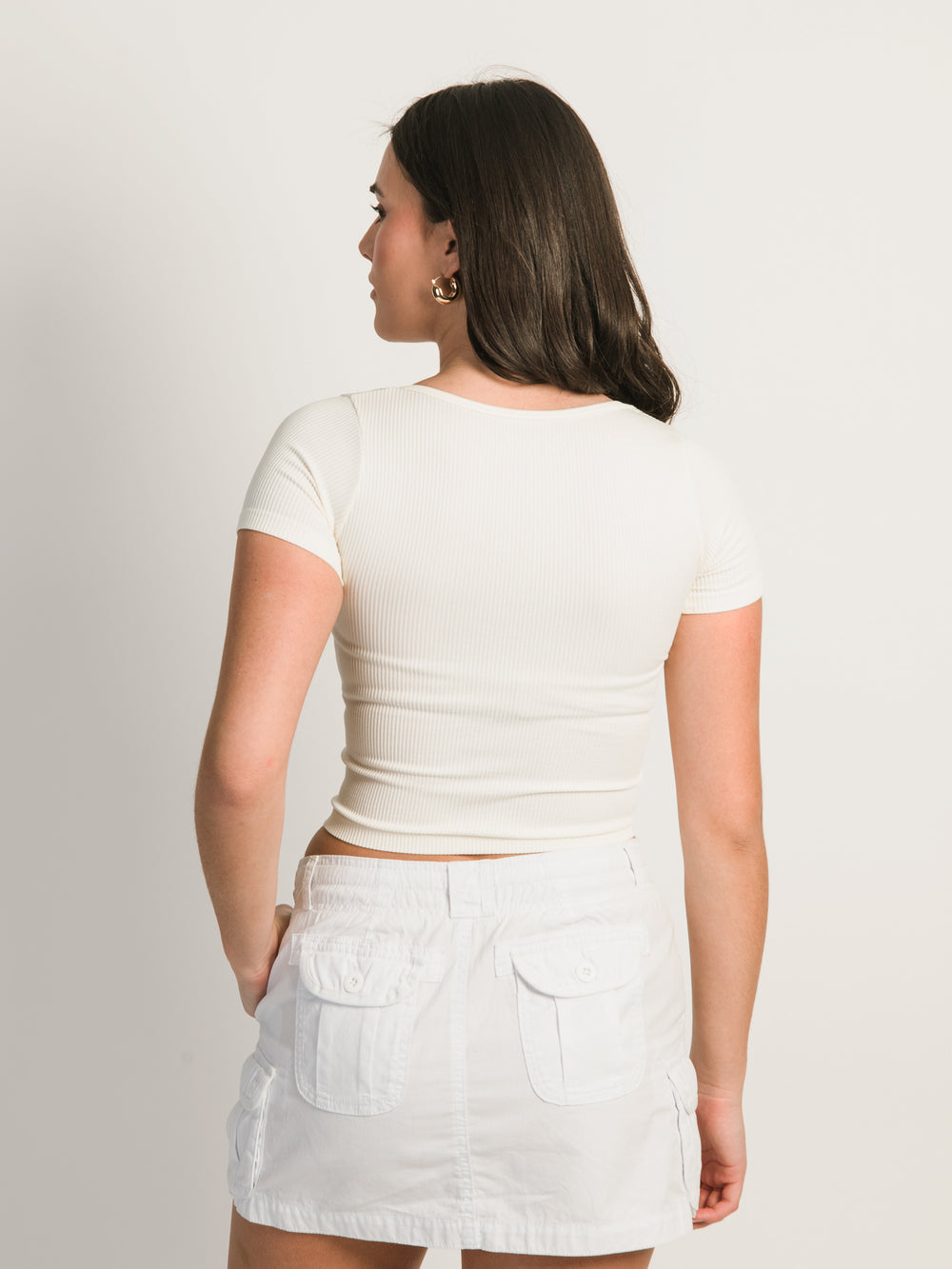 HARLOW SQUARE NECK SEAMLESS TEE - CREAM