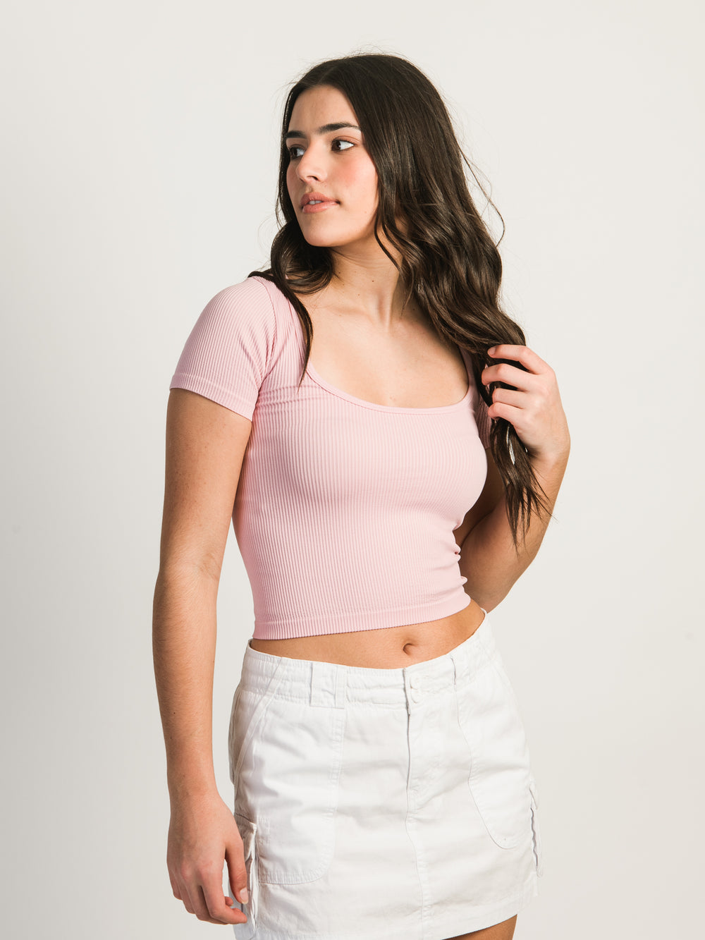 HARLOW SQUARE NECK SEAMLESS TEE - PINK