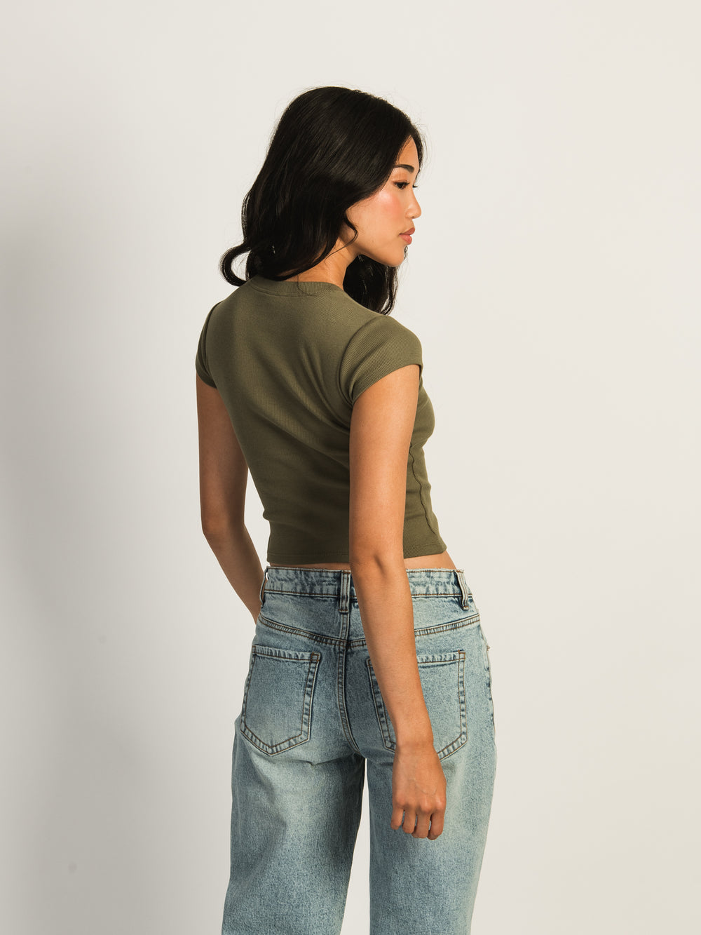 HARLOW ESSENTIAL RIBBED BABY TEE - ARMY