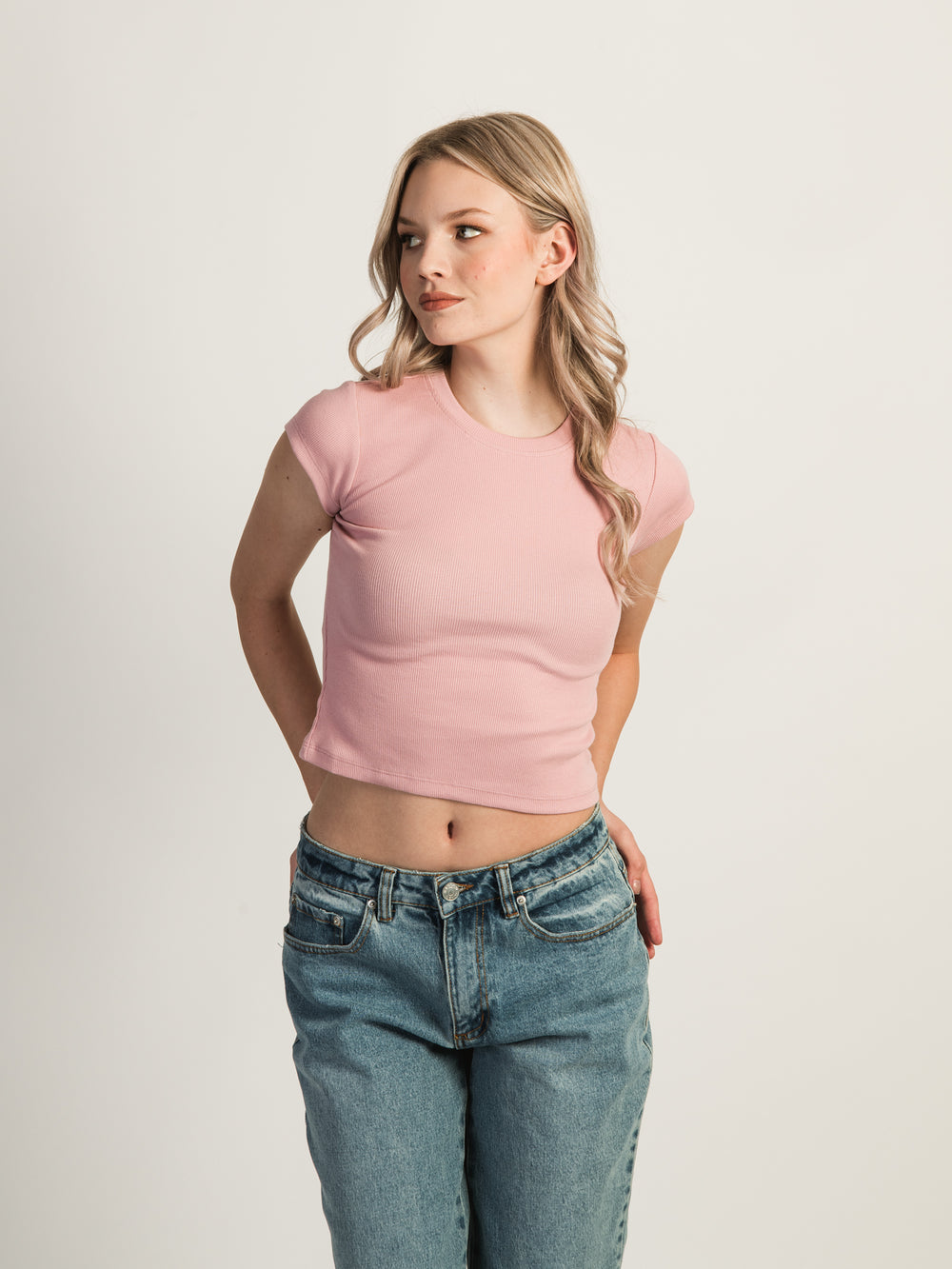 HARLOW ESSENTIAL RIBBED BABY TEE - MAUVE