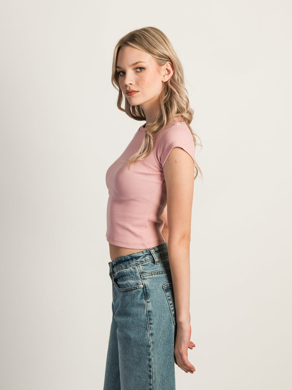 HARLOW ESSENTIAL RIBBED BABY TEE - MAUVE