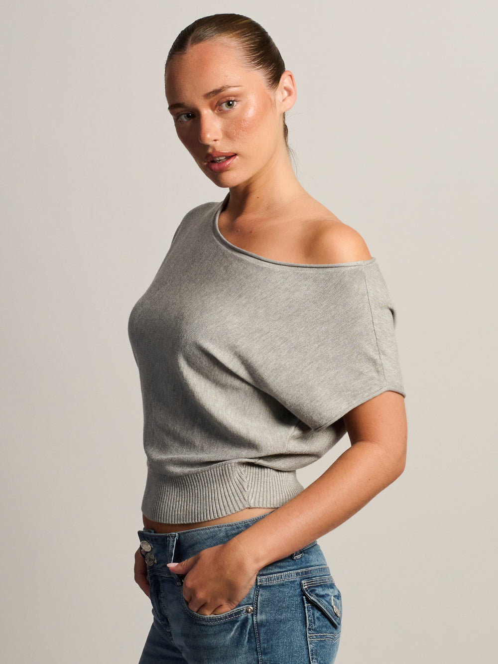 HARLOW SKYE SLOUCH TEE - HEATHER GREY