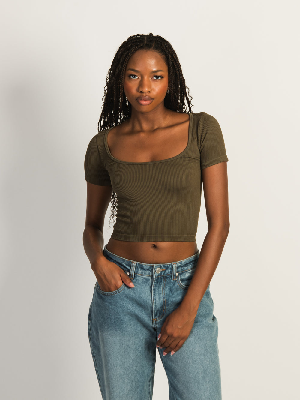 HARLOW SQUARENECK SEAMLESS TEE - ARMY