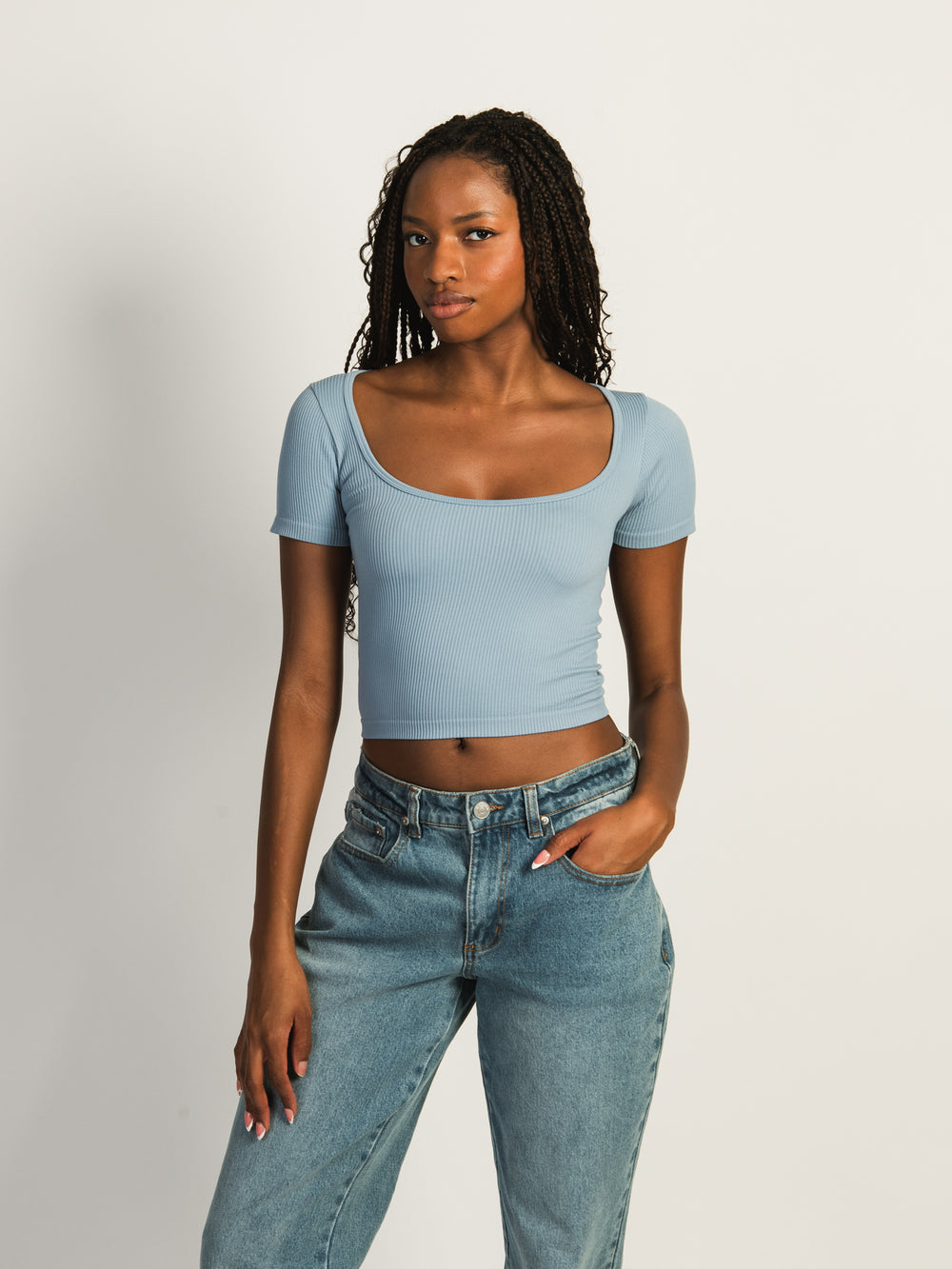 HARLOW SQUARENECK SEAMLESS TEE - BLUEBERRY