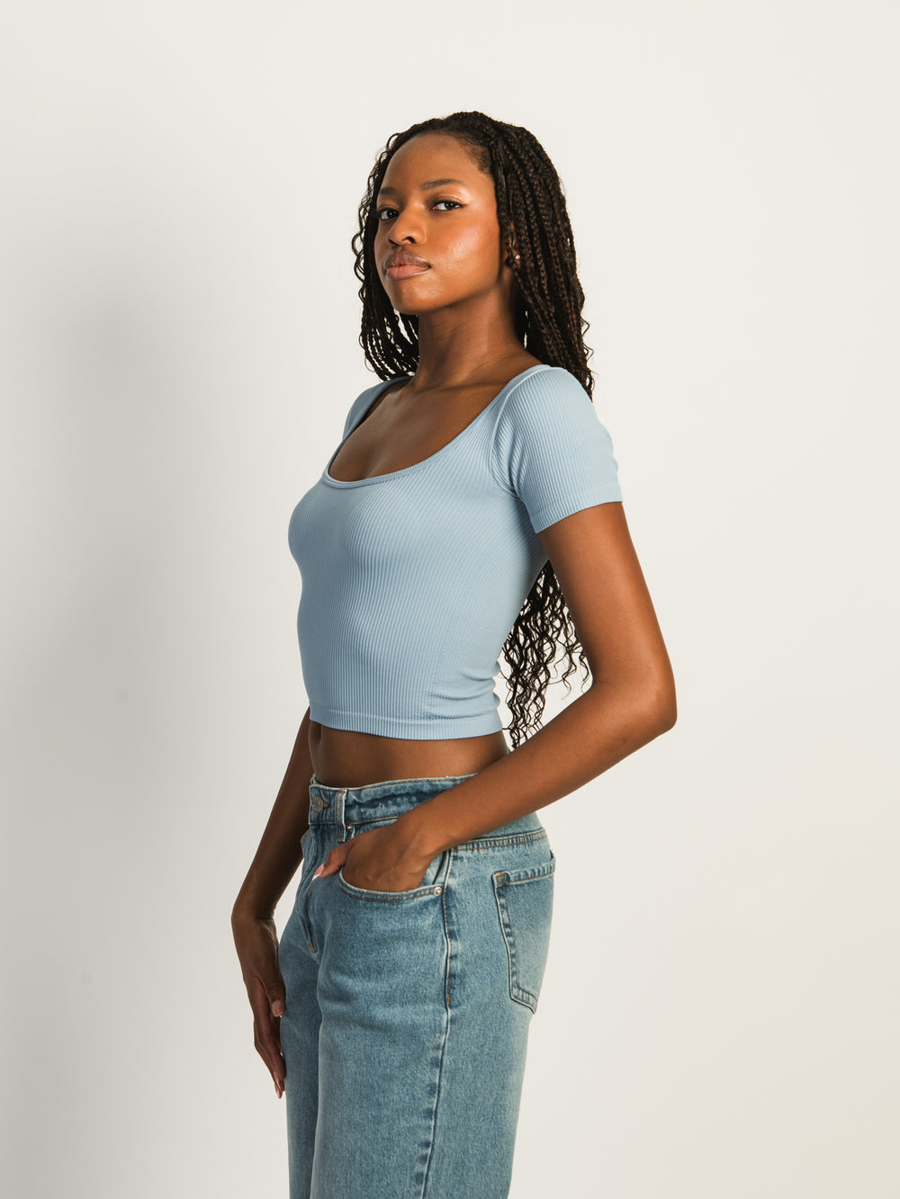 HARLOW SQUARENECK SEAMLESS TEE - BLUEBERRY