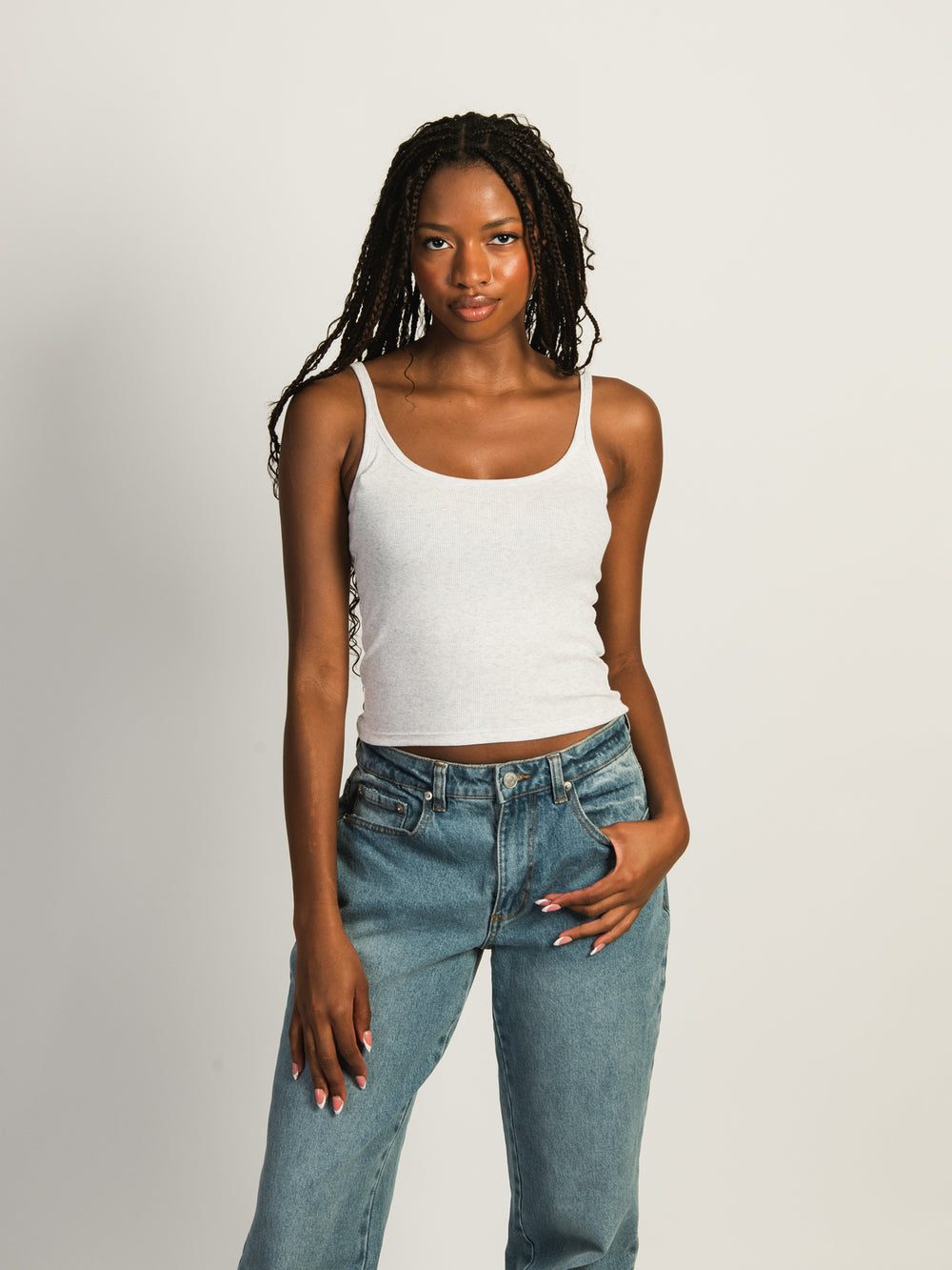 HARLOW ESSENTIAL RIBBED MELANGE TANK TOP - CLOUD