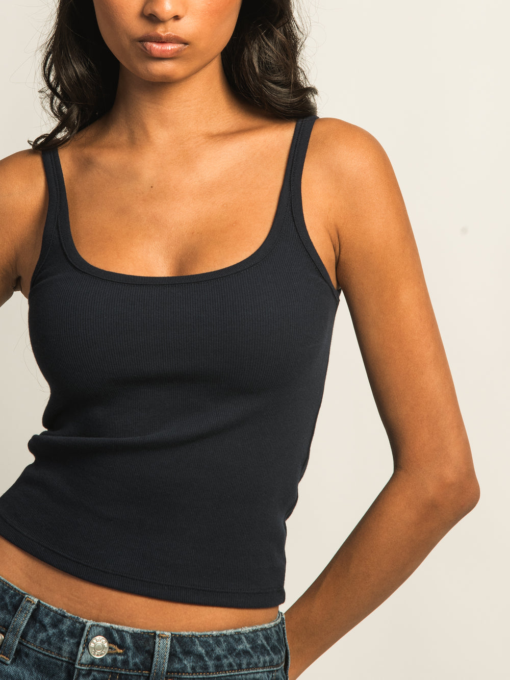 HARLOW ESSENTIAL RIBBED TANK TOP - NAVY
