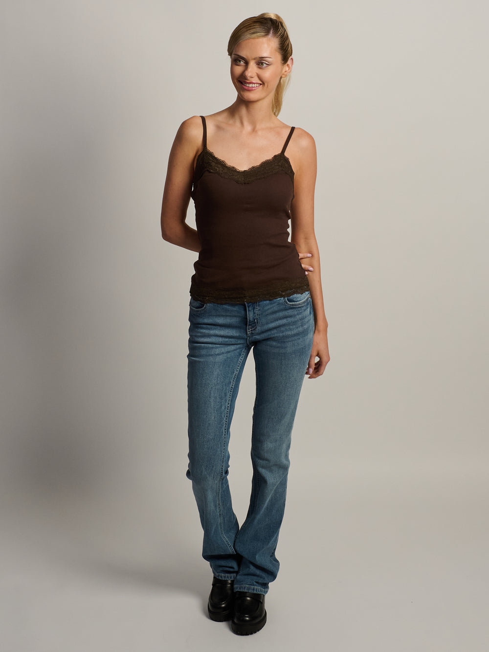 HARLOW LUNA LACE TANK - BROWN