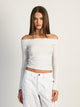 HARLOW KAITLYN OFF-THE-SHOULDER LONG SLEEVE MELANGE - HEATHER CLOUD WHITE HARLOW - Boathouse USA