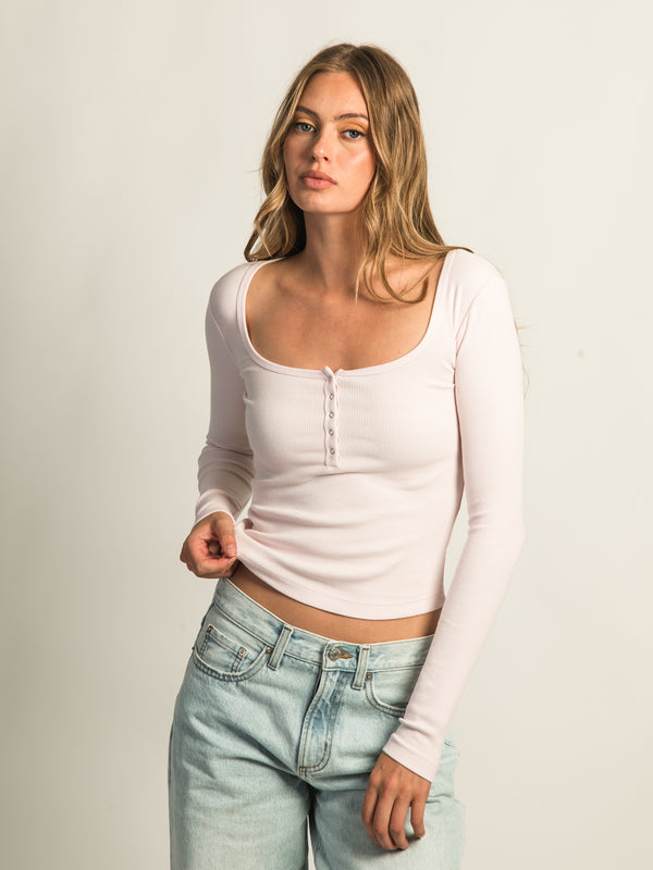 HARLOW DAPHNE LONG SLEEVE HENLEY - PINK