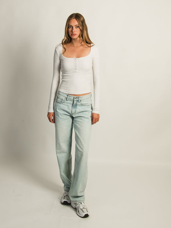 HARLOW DAPHNE LONG SLEEVE HENLEY MELANGE - CLOUD