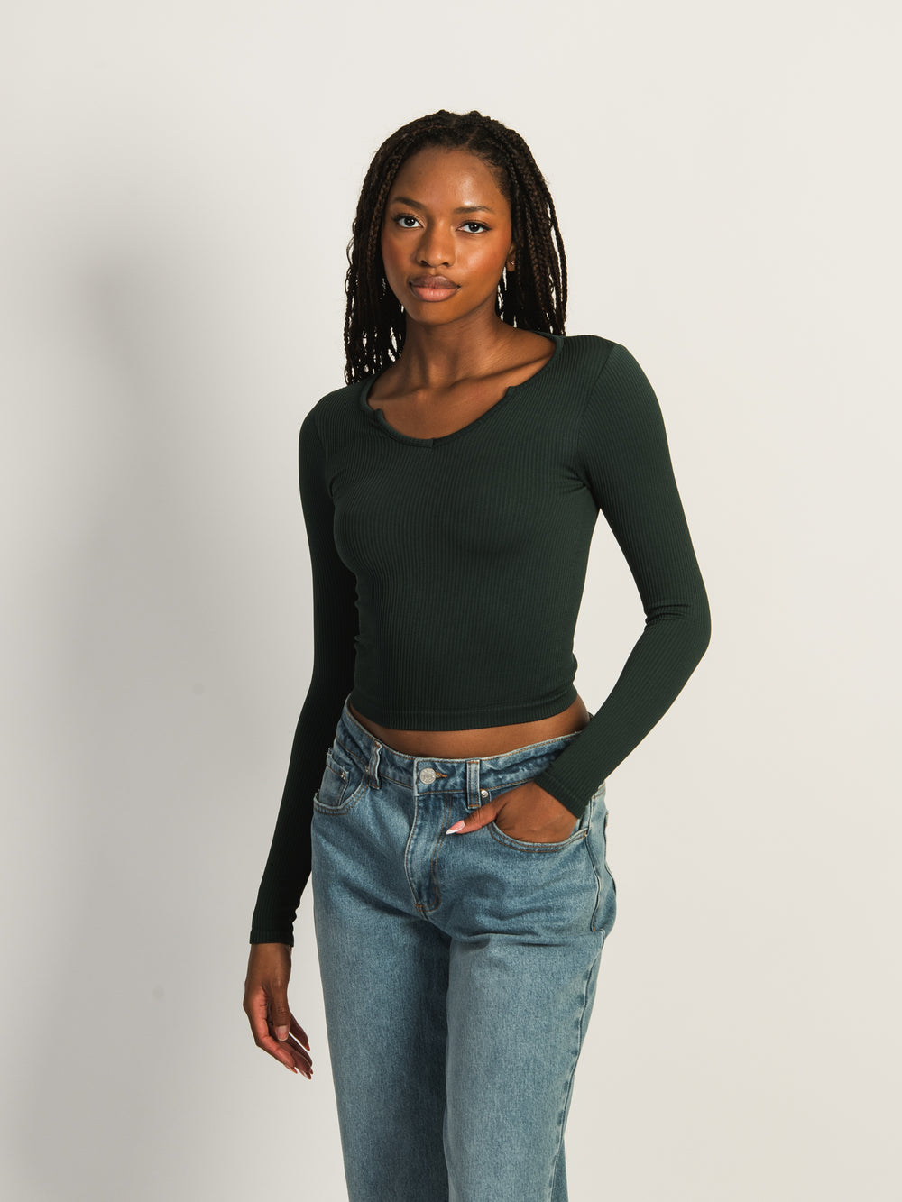 HARLOW HARPER NOTCH LONG SLEEVE - FOREST