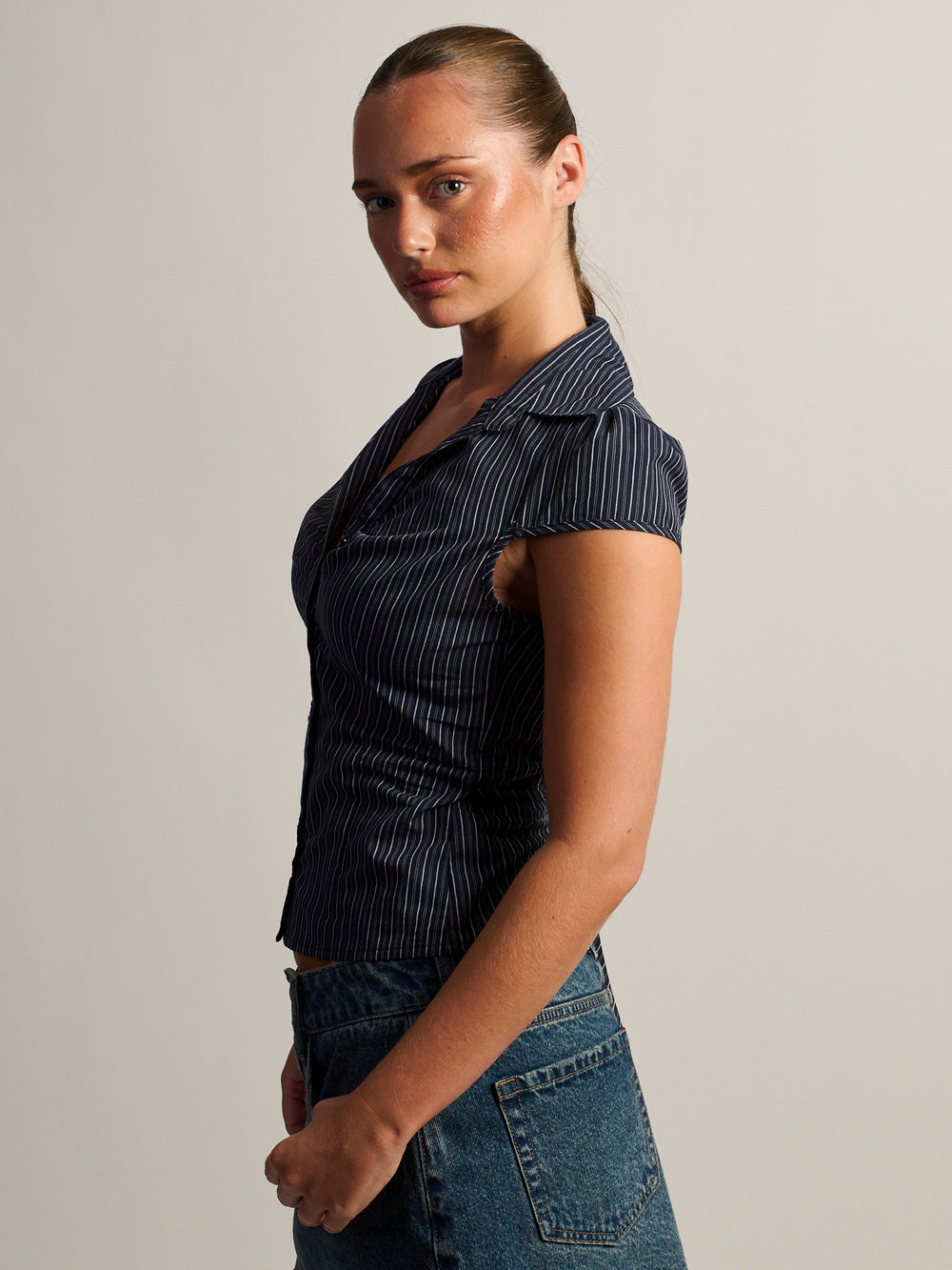 HARLOW MARGO BUTTON UP - NAVY