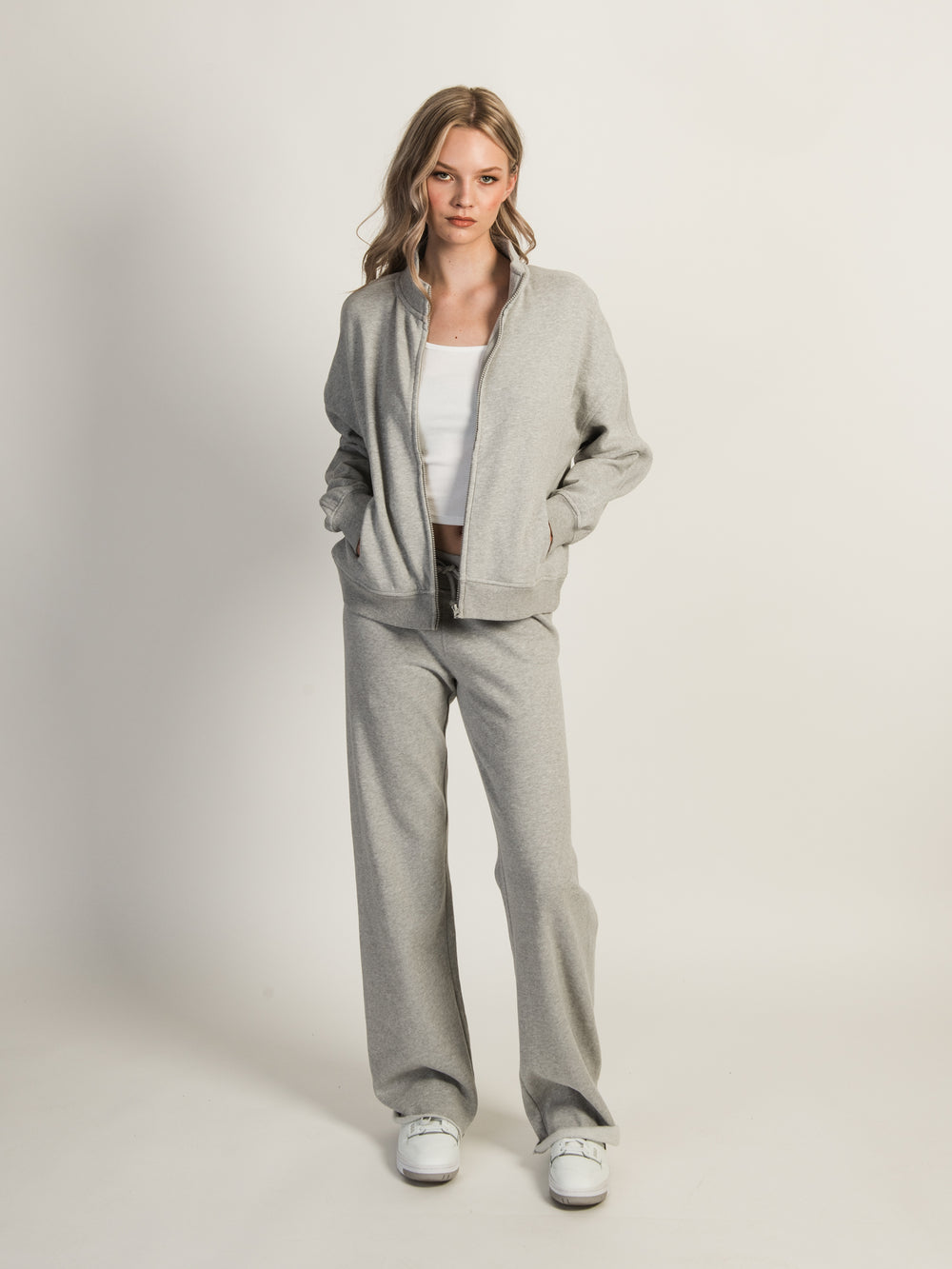 HARLOW HALLIE MELANGE ZIP - HEATHER GREY