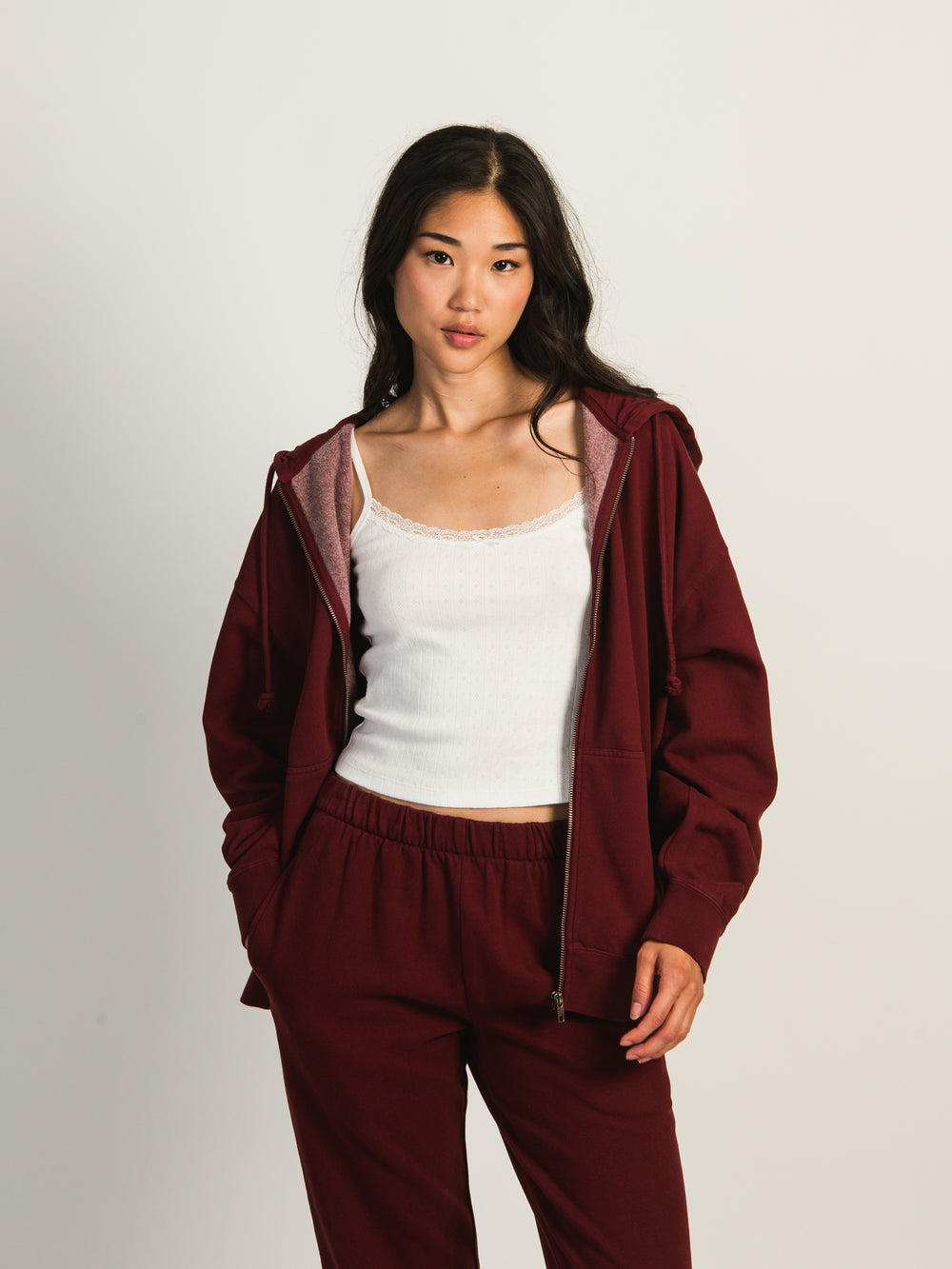 HARLOW MARIAH OVERSIZED ZIP UP - BURGUNDY