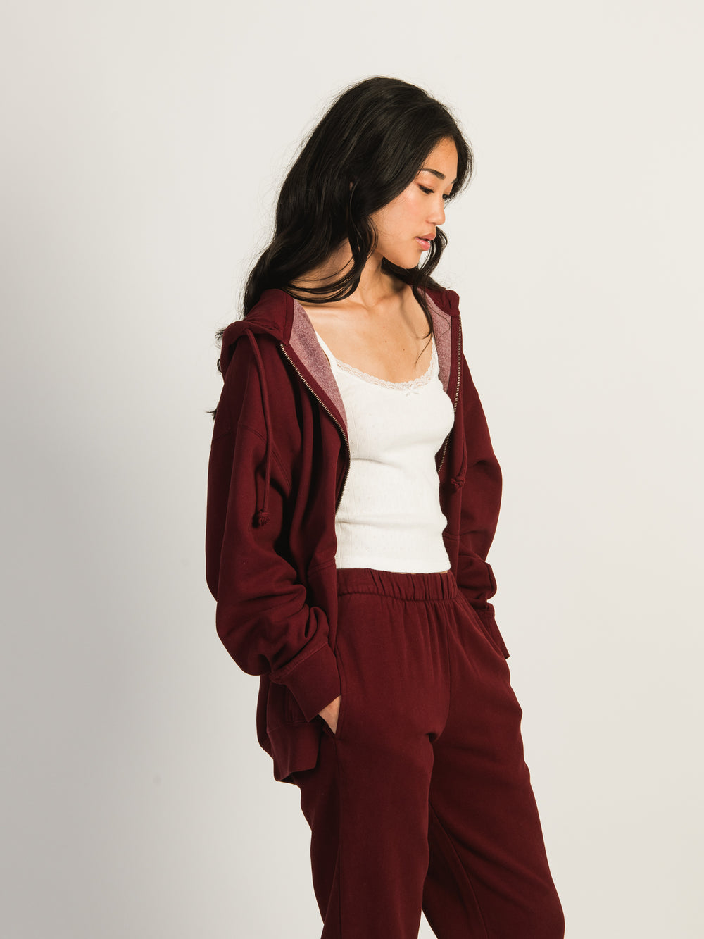 HARLOW MARIAH OVERSIZED ZIP UP - BURGUNDY