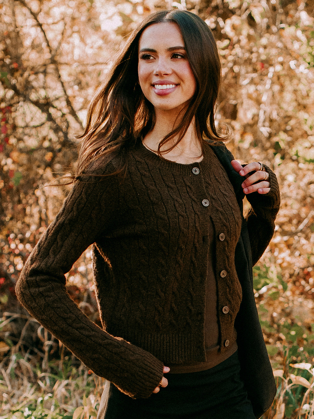 HARLOW COLLINS KNIT CARDIGAN - CHOCOLATE