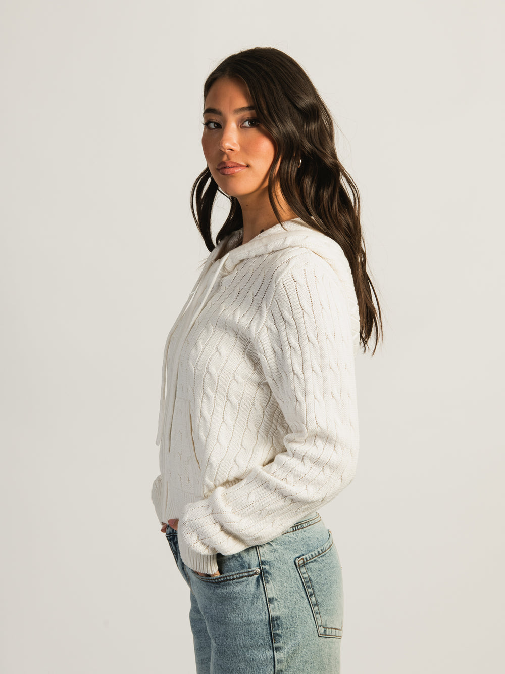 HARLOW MAUDE CABLE KNIT ZIP UP - OFF WHITE