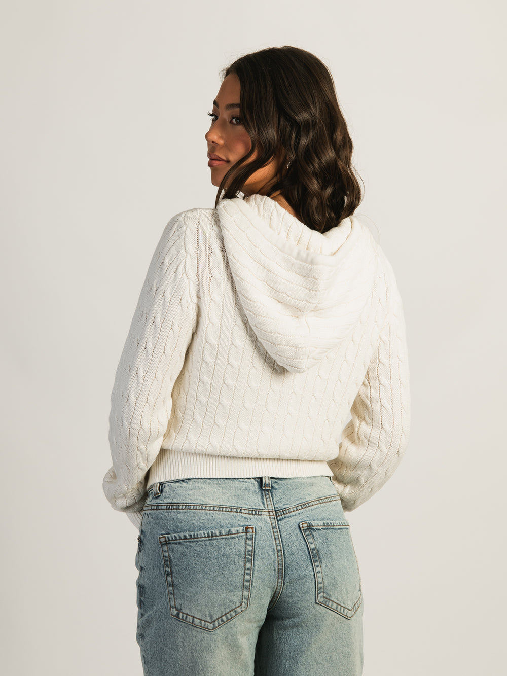 HARLOW MAUDE CABLE KNIT ZIP UP - OFF WHITE