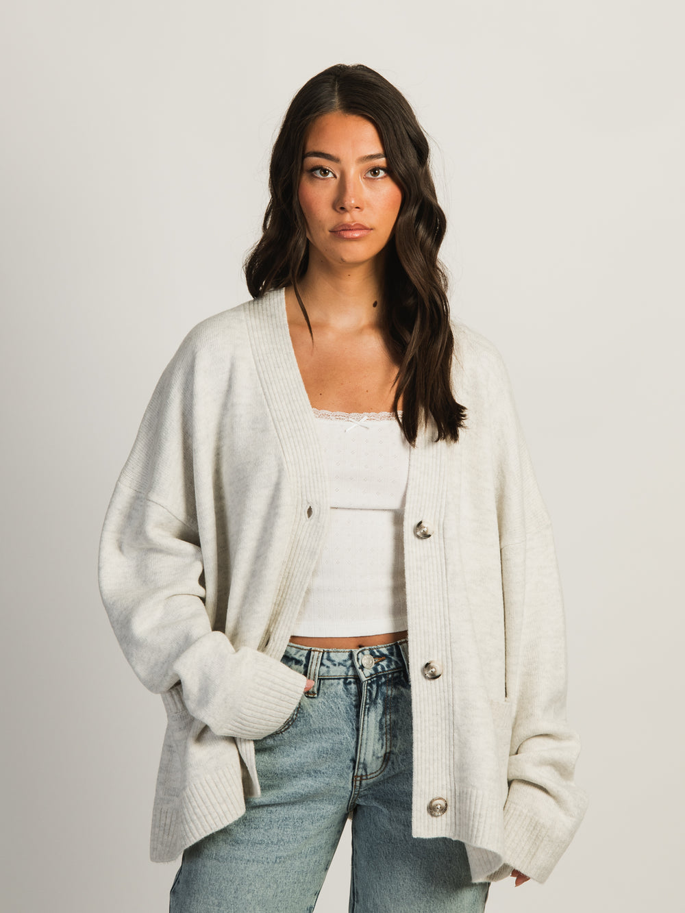 HARLOW HEATHER CARDIGAN - CLOUD