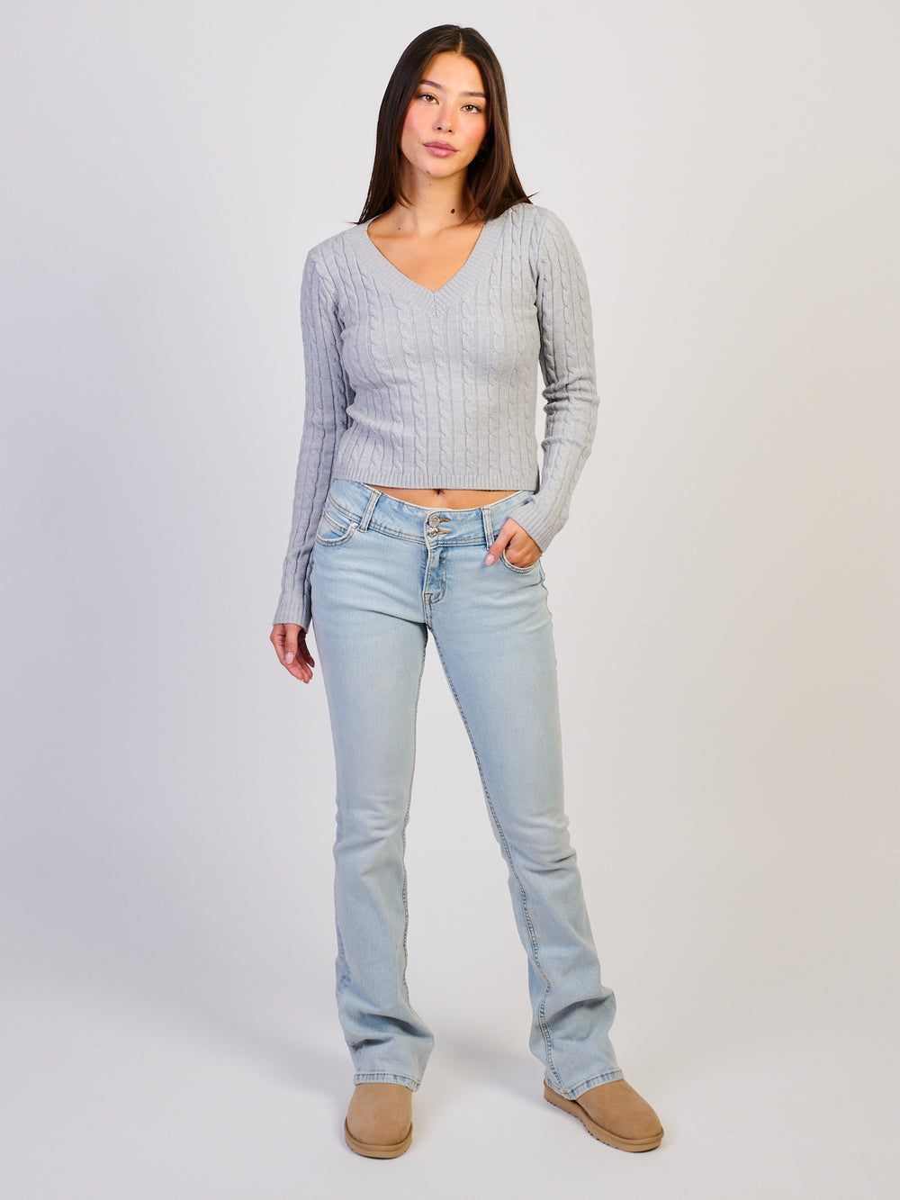 HARLOW PAIGE V - NECK SWEATER - CLOUD