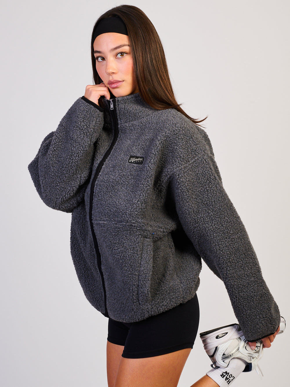 HARLOW COCO SHERPA ZIP - CHARCOAL