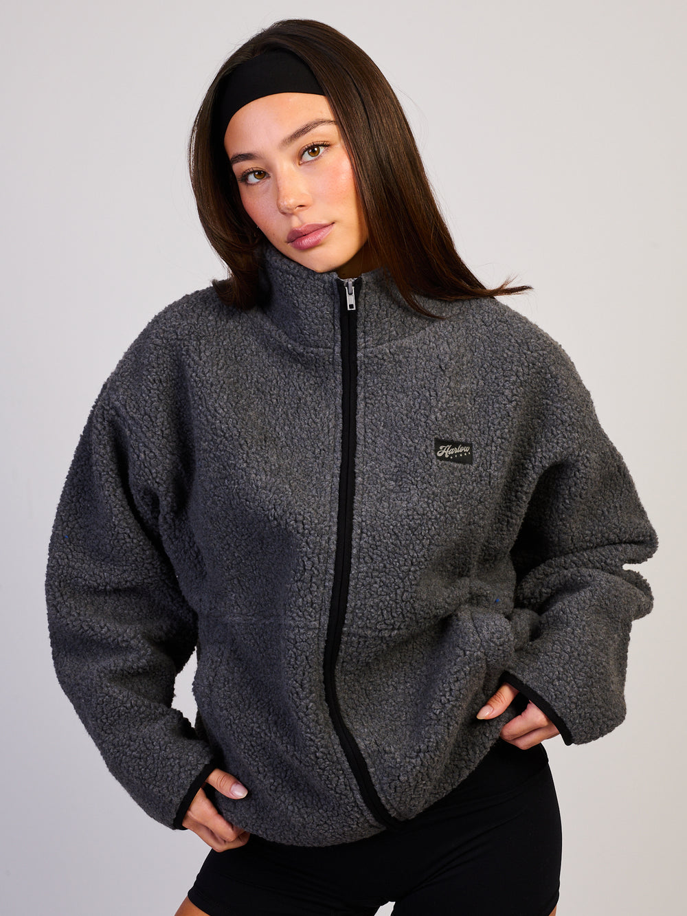 HARLOW COCO SHERPA ZIP - CHARCOAL