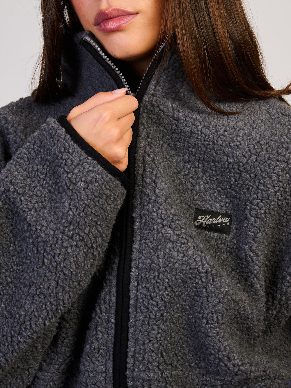 HARLOW COCO SHERPA ZIP - CHARCOAL