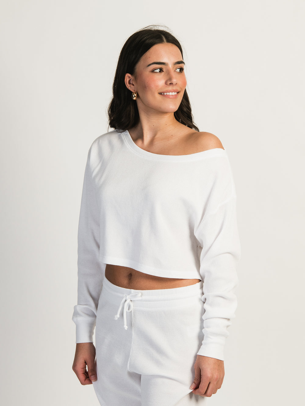 HARLOW OFF-THE-SHOULDER LONG SLEEVE WAFFLE