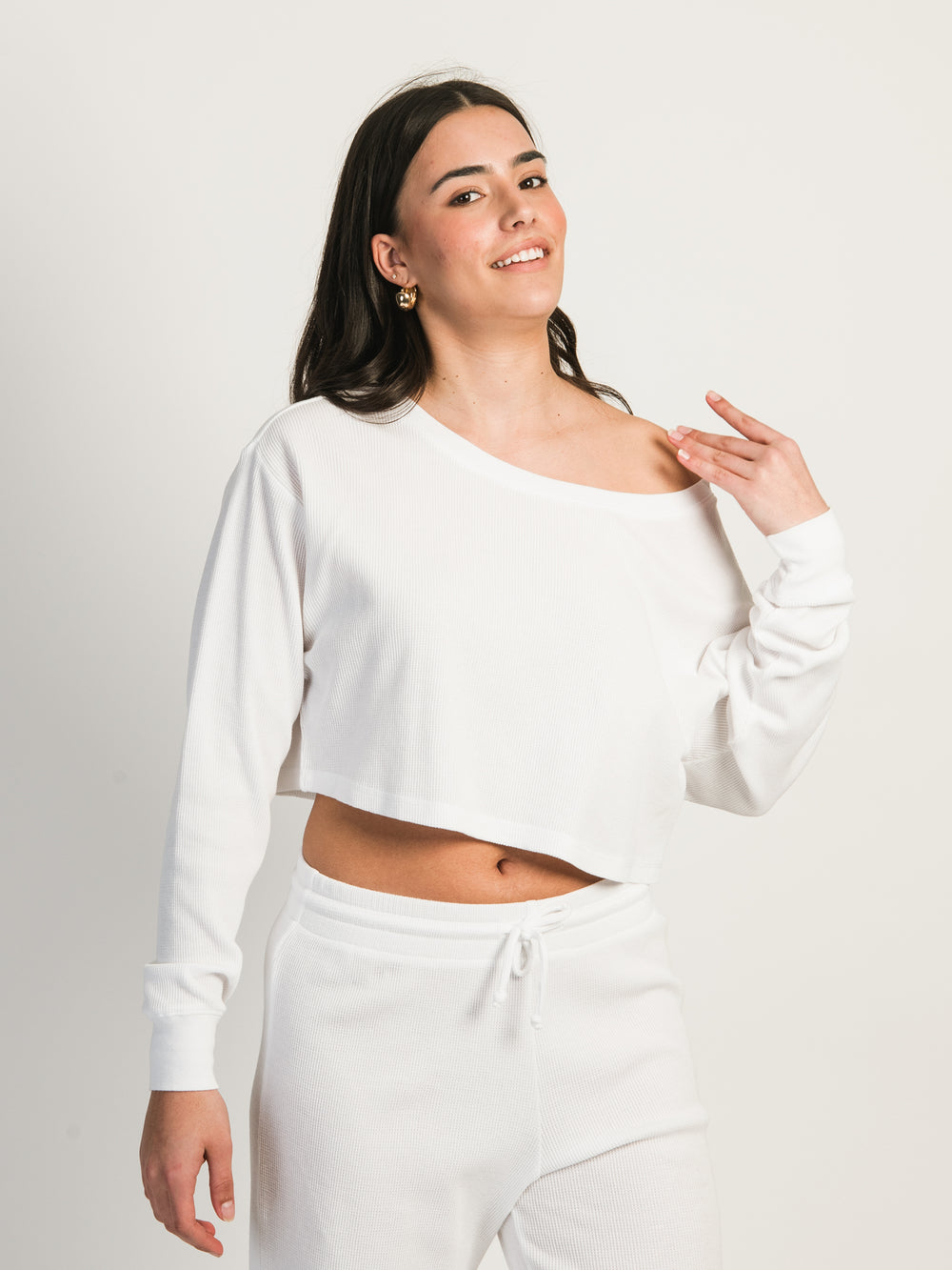 HARLOW OFF-THE-SHOULDER LONG SLEEVE WAFFLE