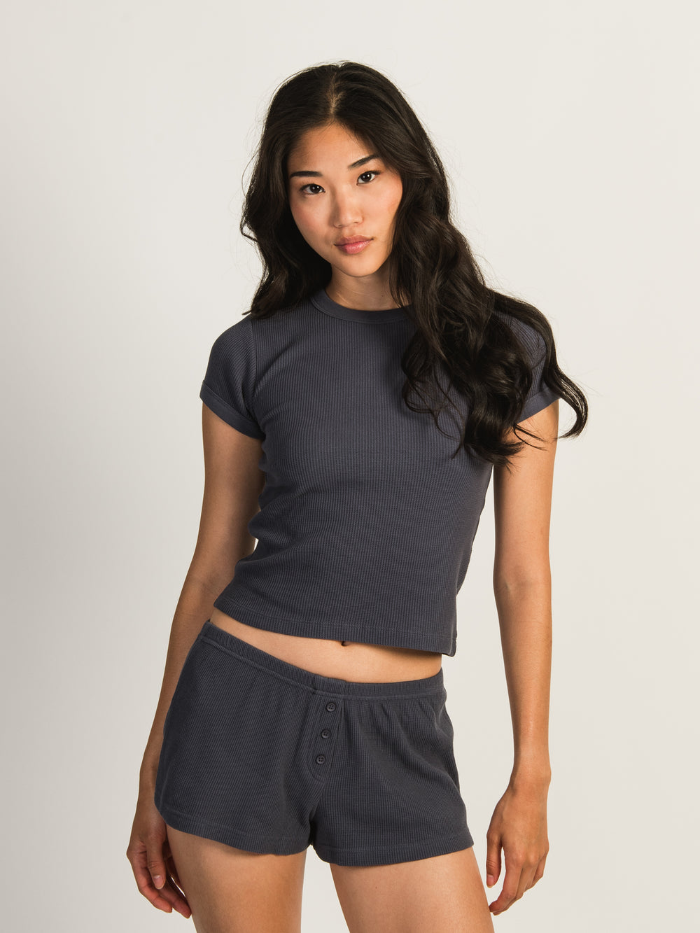 HARLOW ALLIE WAFFLE TEE - NAVY