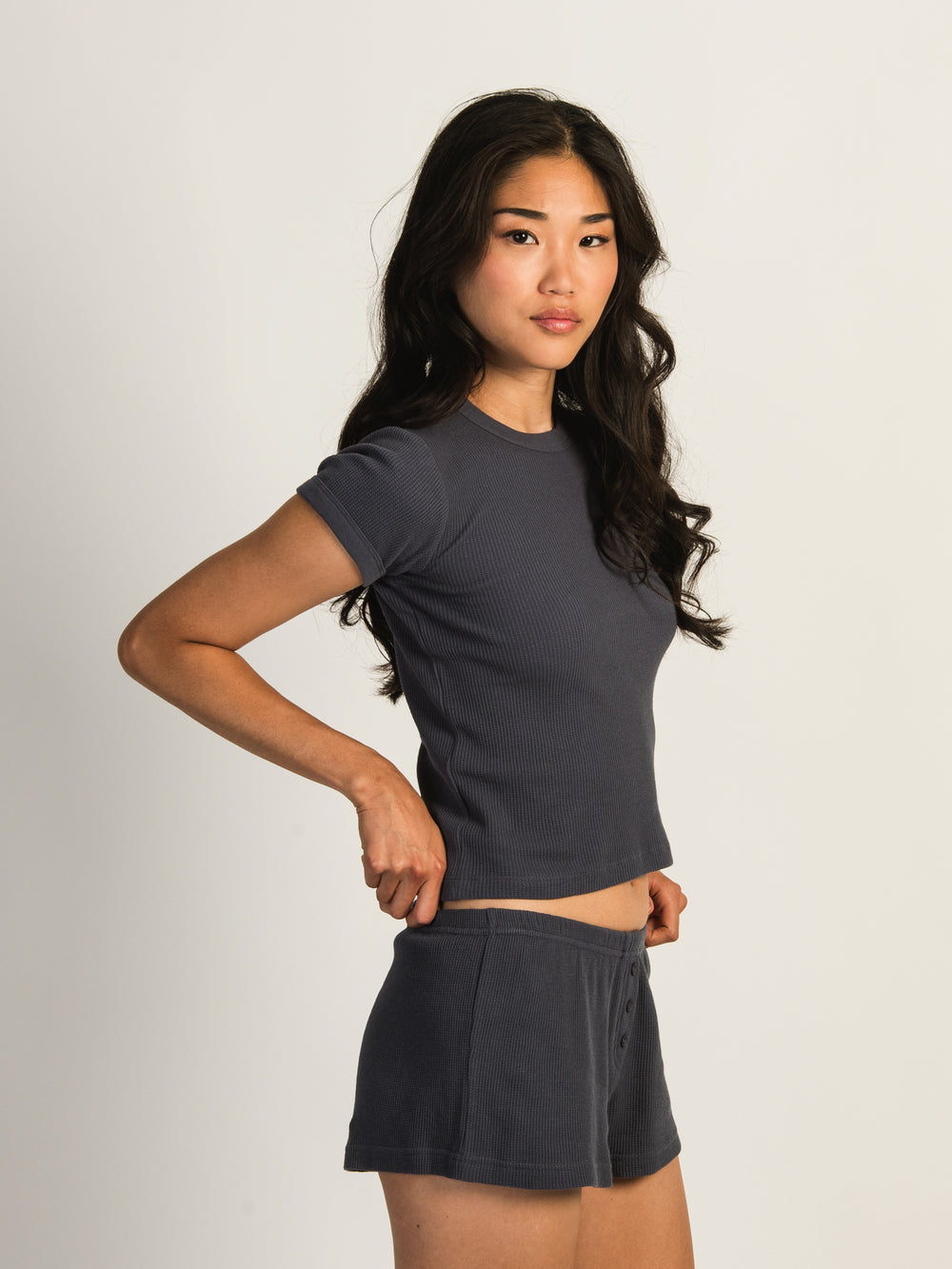 HARLOW ALLIE WAFFLE TEE - NAVY