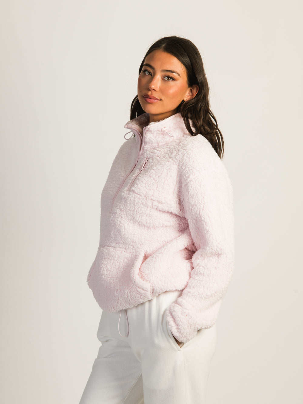 HARLOW TEDDY SHERPA QUARTER ZIP - BABY PINK