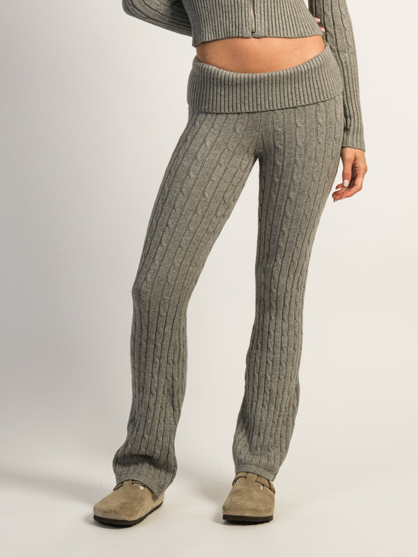 HARLOW BROOKE CABLE KNIT FLARE PANT - HEATHER GREY