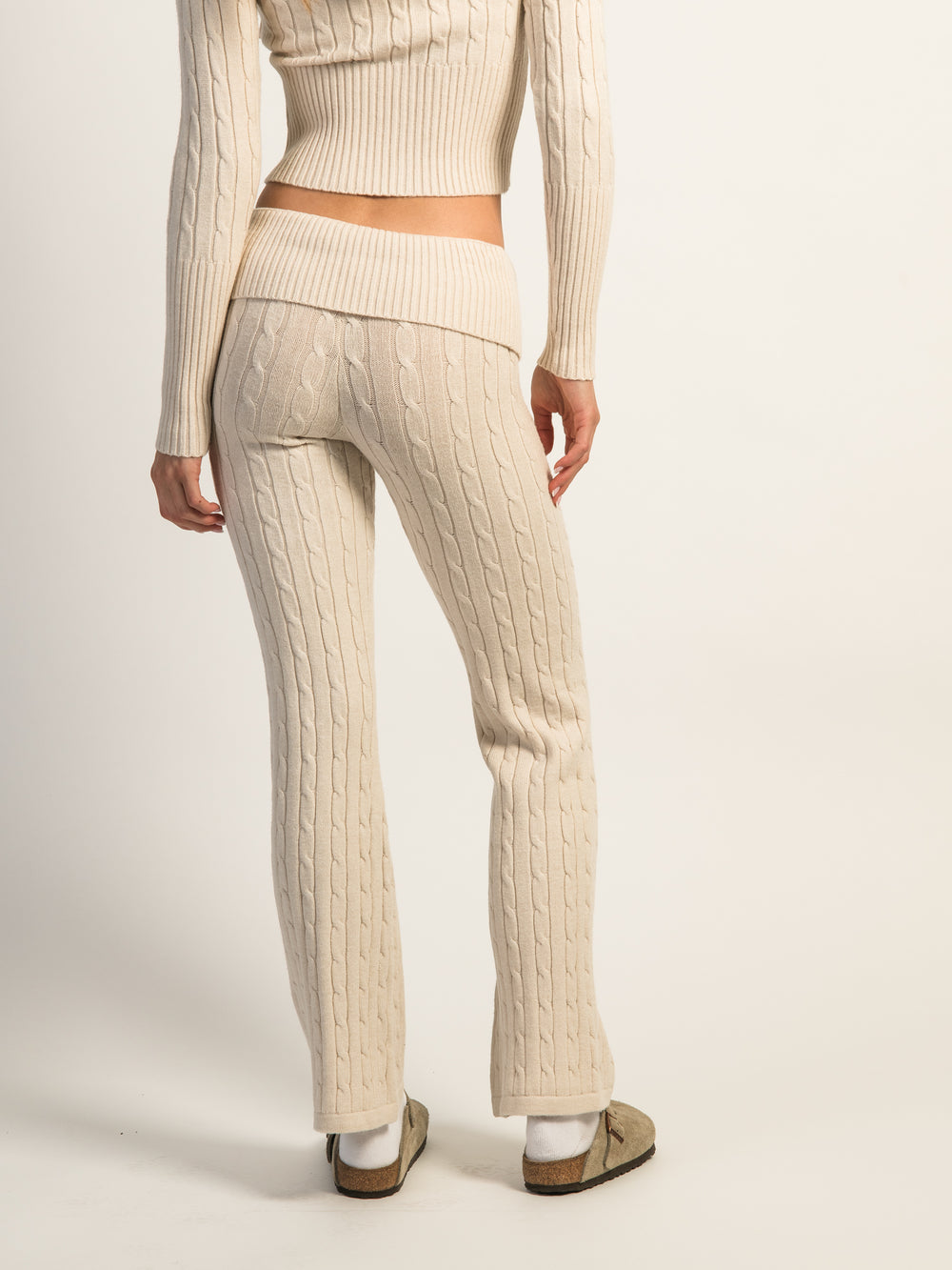 HARLOW BROOKE CABLE KNIT FLARE PANT - OATMEAL