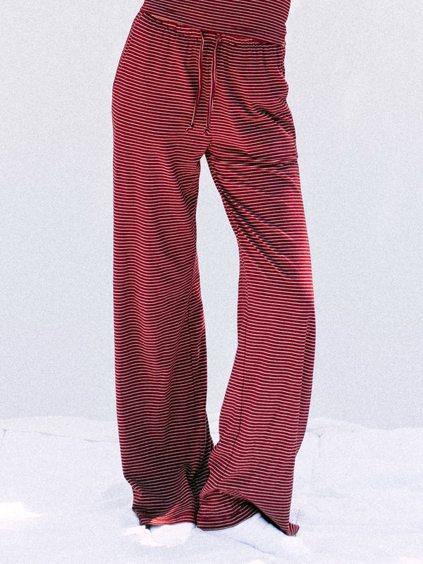 HARLOW SUNNI STRIPE JERSEY PANT - BURGUNDY