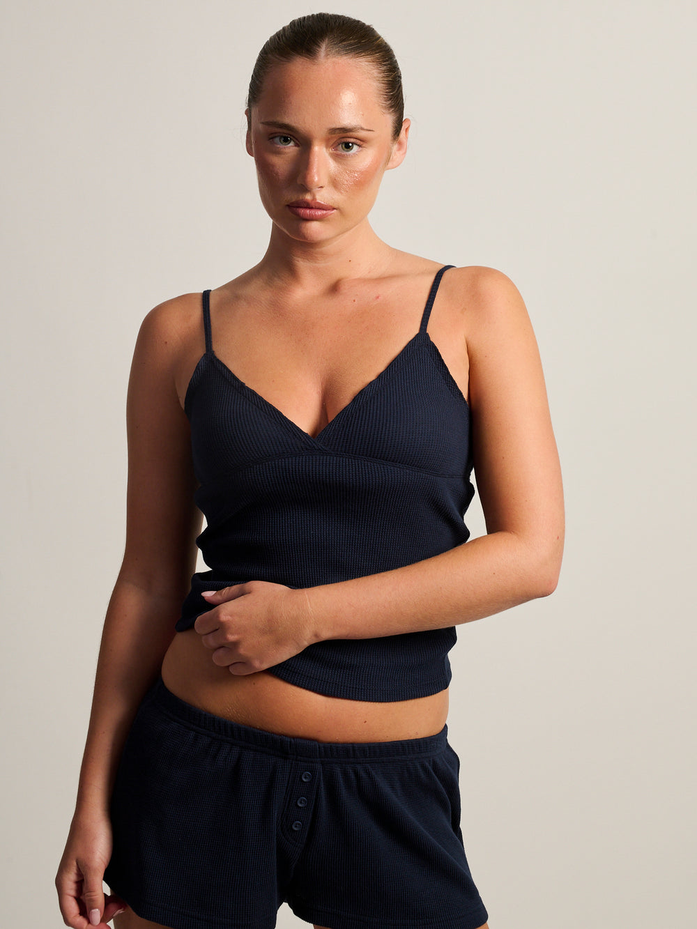 HARLOW WINNIE WAFFLE TANK - NAVY