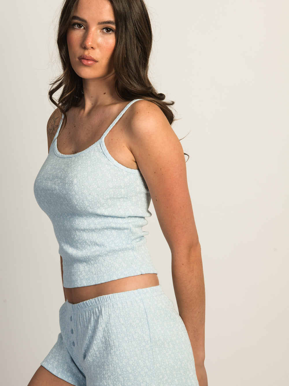 HARLOW PAYTON POINTELLE PRINT TANK TOP - BLUE