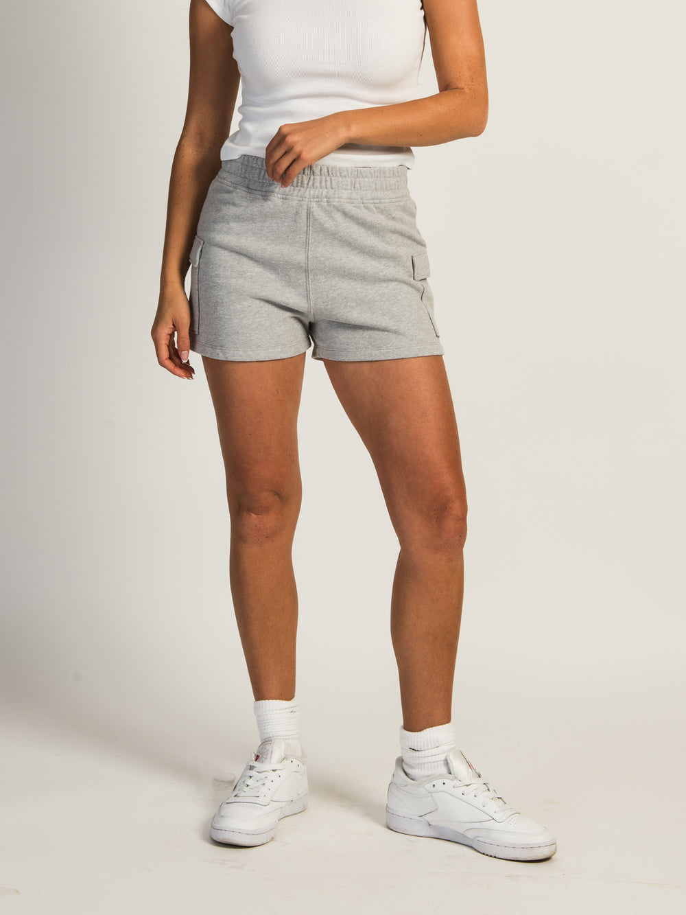 HARLOW HEIDI FLEECE MELANGE SHORT - HEATHER GREY