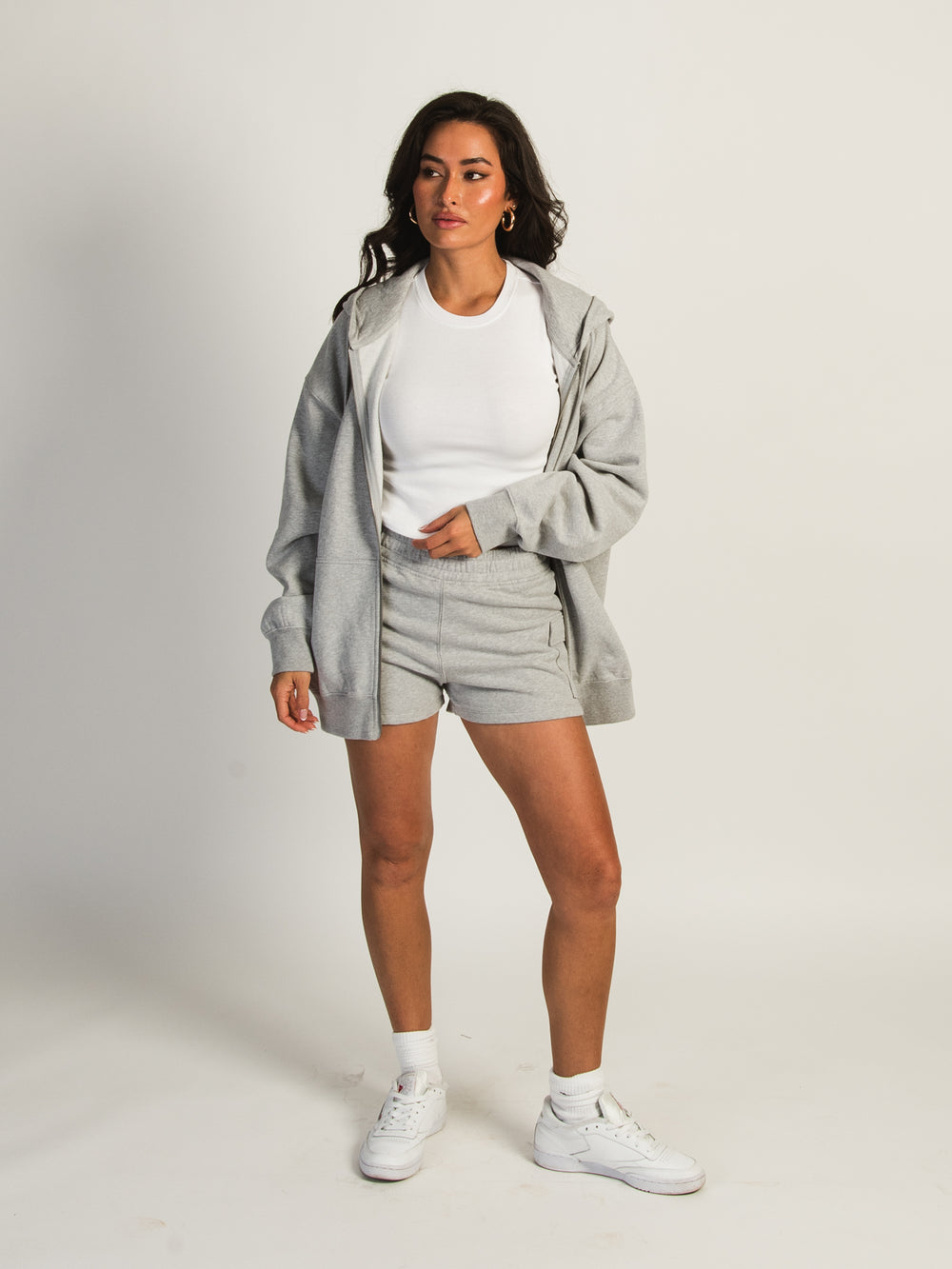 HARLOW HEIDI FLEECE MELANGE SHORT - HEATHER GREY