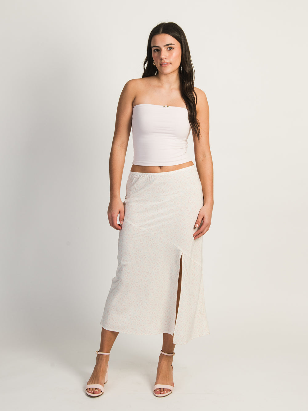 HARLOW MIDI SLIT SKIRT - CREAM