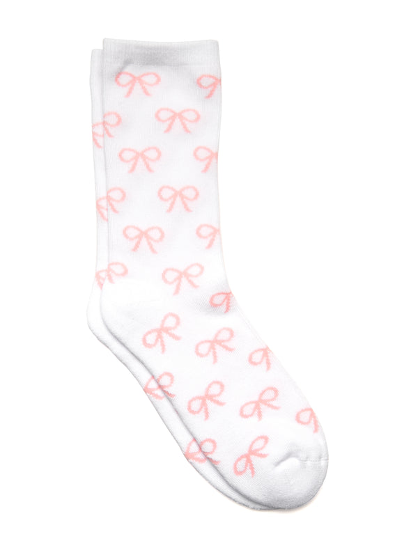 HARLOW BOW PRINT SOCK - WHITE/PINK