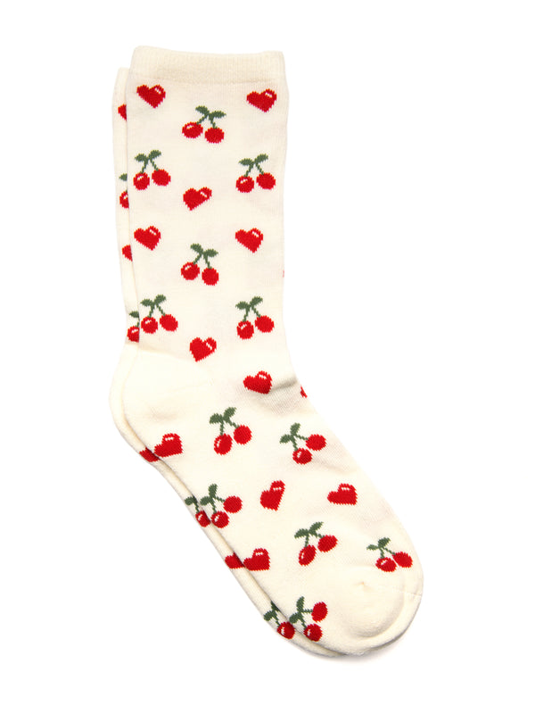 HARLOW CHERRY PRINT SOCK - CREAM